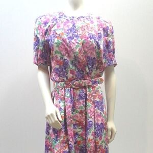 Vintage 90s Pink Floral Garden Party Day Dress Size 10P